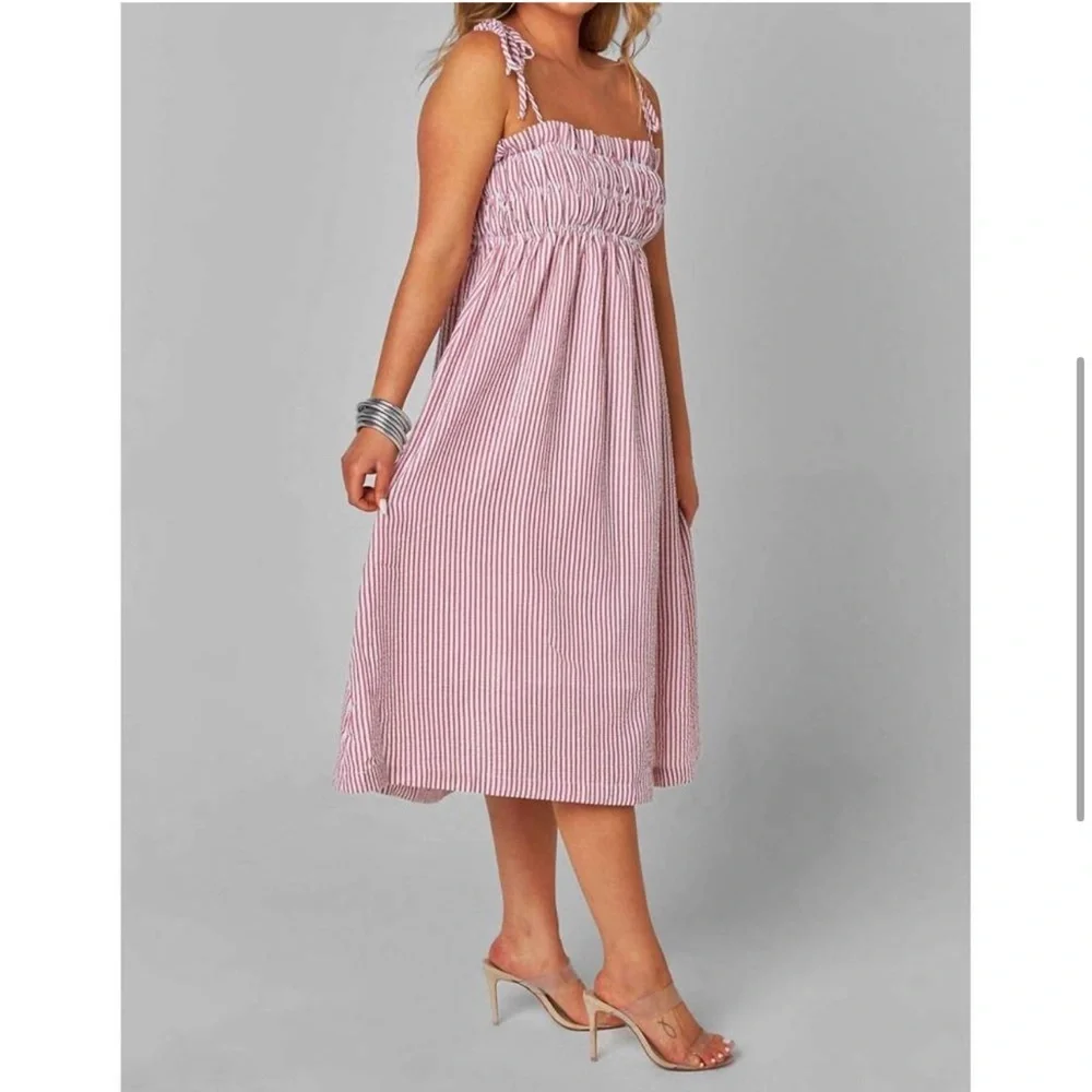 Buddy Love Red and White Striped Midi Dress - Picture 4 of 12